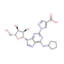 O=C(O)c1cnn(-c2nc(NC3CCCC3)c3ncn([C@@H]4O[C@H](CO)[C@@H](O)[C@H]4O)c3n2)c1 ZINC000028817650