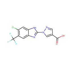 O=C(O)c1cnn(-c2nc3cc(C(F)(F)F)c(Cl)cc3[nH]2)c1 ZINC000066128583