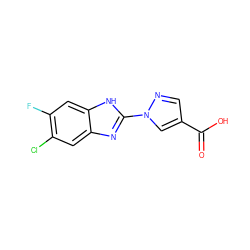 O=C(O)c1cnn(-c2nc3cc(Cl)c(F)cc3[nH]2)c1 ZINC000058617276