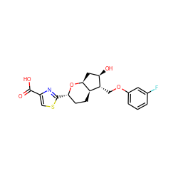 O=C(O)c1csc([C@H]2CC[C@H]3[C@H](C[C@@H](O)[C@@H]3COc3cccc(F)c3)O2)n1 ZINC000653878735