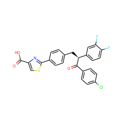 O=C(O)c1csc(-c2ccc(C[C@H](C(=O)c3ccc(Cl)cc3)c3ccc(F)c(F)c3)cc2)n1 ZINC000084619522