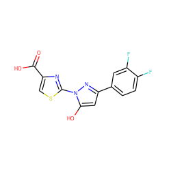 O=C(O)c1csc(-n2nc(-c3ccc(F)c(F)c3)cc2O)n1 ZINC001772638735