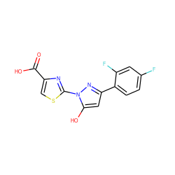 O=C(O)c1csc(-n2nc(-c3ccc(F)cc3F)cc2O)n1 ZINC001772625485