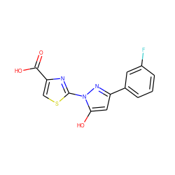 O=C(O)c1csc(-n2nc(-c3cccc(F)c3)cc2O)n1 ZINC001772607468