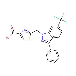 O=C(O)c1csc(Cn2nc(-c3ccccc3)c3ccc(C(F)(F)F)cc32)n1 ZINC000149893140