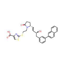 O=C(O)c1csc(SCCN2C(=O)CC[C@@H]2/C=C/[C@@H](O)Cc2cccc(-c3ccc4ccccc4c3)c2)n1 ZINC000073298161