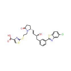 O=C(O)c1csc(SCCN2C(=O)CC[C@@H]2/C=C/[C@@H](O)Cc2cccc(-c3nc4cc(Cl)ccc4s3)c2)n1 ZINC000084725667