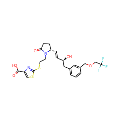 O=C(O)c1csc(SCCN2C(=O)CC[C@@H]2/C=C/[C@@H](O)Cc2cccc(COCC(F)(F)F)c2)n1 ZINC000073222949