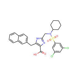 O=C(O)c1nc(CN(C2CCCCC2)S(=O)(=O)c2cc(Cl)cc(Cl)c2)[nH]c1Cc1ccc2ccccc2c1 ZINC000029128561