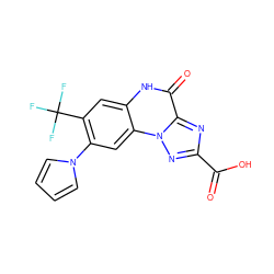 O=C(O)c1nc2c(=O)[nH]c3cc(C(F)(F)F)c(-n4cccc4)cc3n2n1 ZINC000013532593