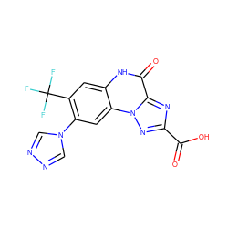 O=C(O)c1nc2c(=O)[nH]c3cc(C(F)(F)F)c(-n4cnnc4)cc3n2n1 ZINC000013532580