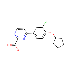 O=C(O)c1nccc(-c2ccc(OC3CCCC3)c(Cl)c2)n1 ZINC001772620346