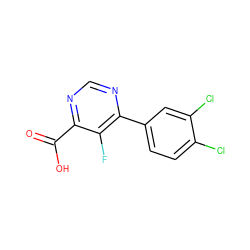 O=C(O)c1ncnc(-c2ccc(Cl)c(Cl)c2)c1F ZINC000117587494