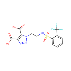 O=C(O)c1nnn(CCNS(=O)(=O)c2ccccc2C(F)(F)F)c1C(=O)O ZINC000095598262