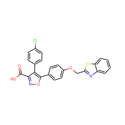 O=C(O)c1noc(-c2ccc(OCc3nc4ccccc4s3)cc2)c1-c1ccc(Cl)cc1 ZINC000653735674