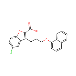 O=C(O)c1oc2ccc(Cl)cc2c1CCCOc1cccc2ccccc12 ZINC000095594732