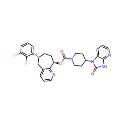 O=C(O[C@@H]1CC[C@@H](c2cccc(F)c2F)Cc2cccnc21)N1CCC(n2c(=O)[nH]c3ncccc32)CC1 ZINC000068150795