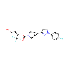 O=C(O[C@H](CCO)C(F)(F)F)N1C[C@H]2[C@@H](C1)[C@@H]2c1ccn(-c2ccc(F)cc2)n1 ZINC001772614235