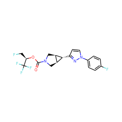 O=C(O[C@H](CF)C(F)(F)F)N1C[C@H]2[C@@H](C1)[C@@H]2c1ccn(-c2ccc(F)cc2)n1 ZINC001772583508