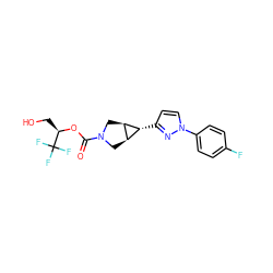 O=C(O[C@H](CO)C(F)(F)F)N1C[C@H]2[C@@H](C1)[C@@H]2c1ccn(-c2ccc(F)cc2)n1 ZINC001772572807