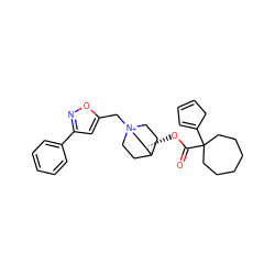 O=C(O[C@H]1C[N+]2(Cc3cc(-c4ccccc4)no3)CCC1CC2)C1(C2=CC=CC2)CCCCCC1 ZINC000103278233