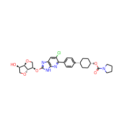 O=C(O[C@H]1CC[C@@H](c2ccc(-c3nc4[nH]c(O[C@@H]5CO[C@H]6[C@H]5OC[C@H]6O)nc4cc3Cl)cc2)CC1)N1CCCC1 ZINC001772613554