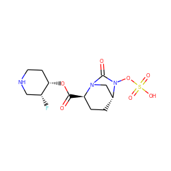 O=C(O[C@H]1CCNC[C@H]1F)[C@@H]1CC[C@@H]2CN1C(=O)N2OS(=O)(=O)O ZINC000096168651