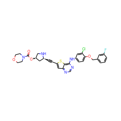 O=C(O[C@H]1CN[C@@H](C#Cc2cc3ncnc(Nc4ccc(OCc5cccc(F)c5)c(Cl)c4)c3s2)C1)N1CCOCC1 ZINC000044352165