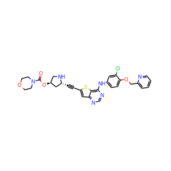 O=C(O[C@H]1CN[C@H](C#Cc2cc3ncnc(Nc4ccc(OCc5ccccn5)c(Cl)c4)c3s2)C1)N1CCOCC1 ZINC000042807256