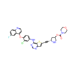 O=C(O[C@H]1CN[C@H](C#Cc2cc3ncnc(Nc4ccc(Oc5ccnc6ccc(F)cc56)c(Cl)c4)c3s2)C1)N1CCOCC1 ZINC000049898578