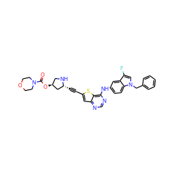 O=C(O[C@H]1CN[C@H](C#Cc2cc3ncnc(Nc4ccc5c(c4)c(F)cn5Cc4ccccc4)c3s2)C1)N1CCOCC1 ZINC000044351738