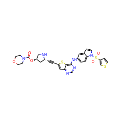 O=C(O[C@H]1CN[C@H](C#Cc2cc3ncnc(Nc4ccc5c(ccn5S(=O)(=O)c5ccsc5)c4)c3s2)C1)N1CCOCC1 ZINC000049844717