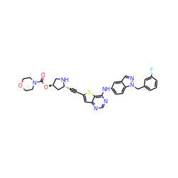 O=C(O[C@H]1CN[C@H](C#Cc2cc3ncnc(Nc4ccc5c(cnn5Cc5cccc(F)c5)c4)c3s2)C1)N1CCOCC1 ZINC000042852066