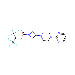 O=C(OC(C(F)(F)F)C(F)(F)F)N1CC(N2CCN(c3ncccn3)CC2)C1 ZINC001772646009