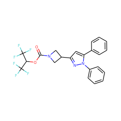 O=C(OC(C(F)(F)F)C(F)(F)F)N1CC(c2cc(-c3ccccc3)n(-c3ccccc3)n2)C1 ZINC001772583858