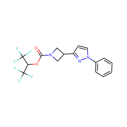 O=C(OC(C(F)(F)F)C(F)(F)F)N1CC(c2ccn(-c3ccccc3)n2)C1 ZINC001772579973