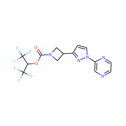 O=C(OC(C(F)(F)F)C(F)(F)F)N1CC(c2ccn(-c3cnccn3)n2)C1 ZINC001772619119