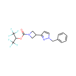 O=C(OC(C(F)(F)F)C(F)(F)F)N1CC(c2ccn(Cc3ccccc3)n2)C1 ZINC001772656423