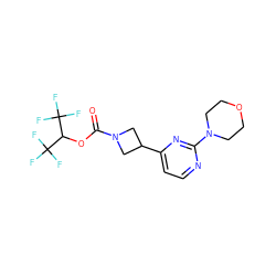 O=C(OC(C(F)(F)F)C(F)(F)F)N1CC(c2ccnc(N3CCOCC3)n2)C1 ZINC001772641855