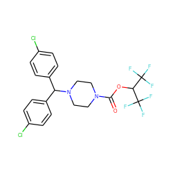 O=C(OC(C(F)(F)F)C(F)(F)F)N1CCN(C(c2ccc(Cl)cc2)c2ccc(Cl)cc2)CC1 ZINC000205109968