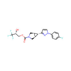 O=C(OC[C@@H](O)C(F)(F)F)N1C[C@H]2[C@@H](C1)[C@@H]2c1ccn(-c2ccc(F)cc2)n1 ZINC001772625472