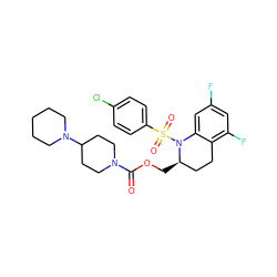 O=C(OC[C@@H]1CCc2c(F)cc(F)cc2N1S(=O)(=O)c1ccc(Cl)cc1)N1CCC(N2CCCCC2)CC1 ZINC000028880432