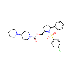 O=C(OC[C@H]1CC[C@@H](c2ccccc2)N1S(=O)(=O)c1ccc(Cl)cc1)N1CCC(N2CCCCC2)CC1 ZINC000028704291