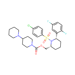 O=C(OC[C@H]1CCC[C@@H](c2cc(F)ccc2F)N1S(=O)(=O)c1ccc(Cl)cc1)N1CCC(N2CCCCC2)CC1 ZINC000028816533