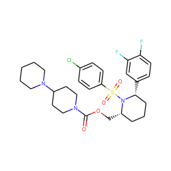 O=C(OC[C@H]1CCC[C@@H](c2ccc(F)c(F)c2)N1S(=O)(=O)c1ccc(Cl)cc1)N1CCC(N2CCCCC2)CC1 ZINC000028816551