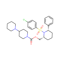 O=C(OC[C@H]1CCC[C@@H](c2ccccc2)N1S(=O)(=O)c1ccc(Cl)cc1)N1CCC(N2CCCCC2)CC1 ZINC000028704293