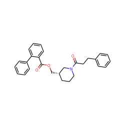 O=C(OC[C@H]1CCCN(C(=O)CCc2ccccc2)C1)c1ccccc1-c1ccccc1 ZINC000073198790