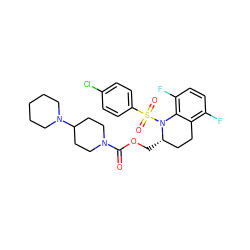 O=C(OC[C@H]1CCc2c(F)ccc(F)c2N1S(=O)(=O)c1ccc(Cl)cc1)N1CCC(N2CCCCC2)CC1 ZINC000028880460