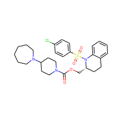O=C(OC[C@H]1CCc2ccccc2N1S(=O)(=O)c1ccc(Cl)cc1)N1CCC(N2CCCCCC2)CC1 ZINC000028880376