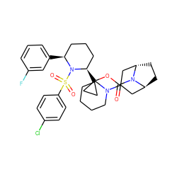 O=C(OC1([C@@H]2CCC[C@H](c3cccc(F)c3)N2S(=O)(=O)c2ccc(Cl)cc2)CC1)N1[C@H]2CC[C@H]1CC(N1CCCCC1)C2 ZINC000299815206